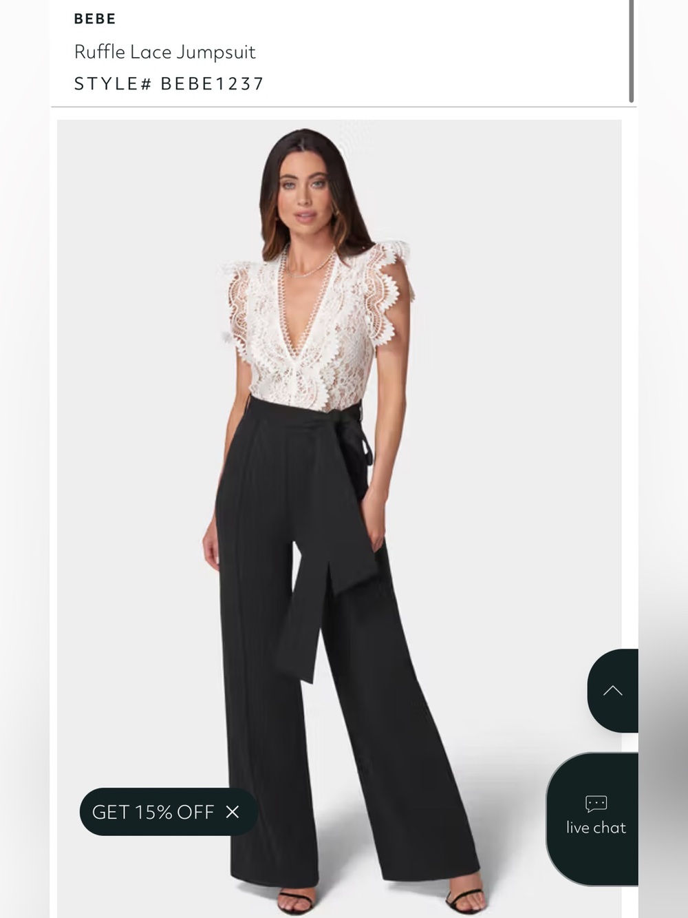 Bebe Ruffle Lace Jumpsuit in White and Black